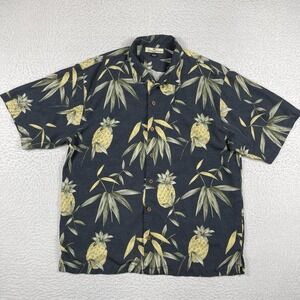 Tommy Bahama Shirt Mens Large Black Silk Leaves Pineapples Travel Cruise Preppy
